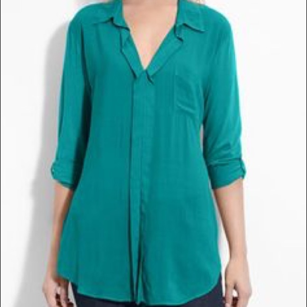 Splendid Mixed Media Pocket Henley Top in teal